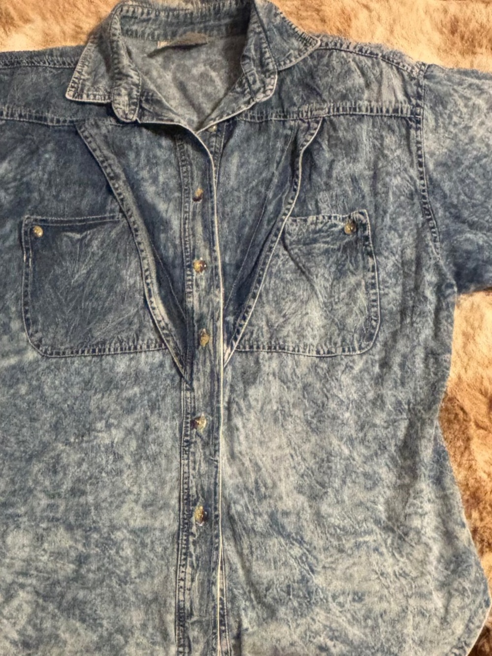 Fanny Designs Acid Wash Western Style Denim Shirt Sz Small